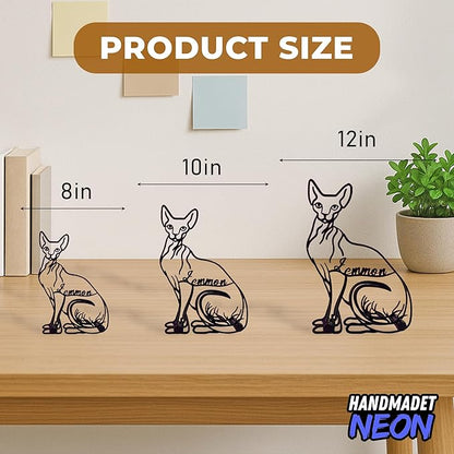 Personalized Sphynx Cat Minimalist Sculpture, Custom Pet Name Metal Desk Decor, Decorative Aesthetic Table Sign Gifts For Cats Lovers, Kids Room, Home Office Decorations