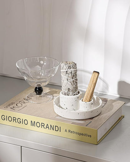 Ceramic Incense Holder, Palo Santo and Sage Holder, Vertical Stick Incense Burner, Inscents Ash Catcher for Spa Yoga Meditation Home Decor, Modern Minimalist White