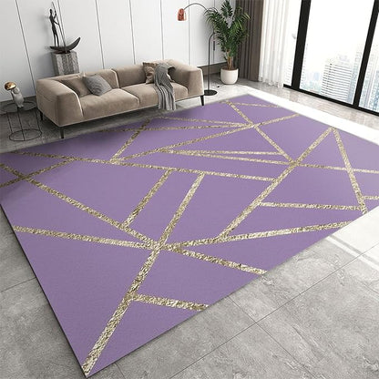 Modern Geometric Purple Area Rug, Premium Art Rug for Living Room and Bedroom, Soft And Wear-Resistant, Non-Slip Bottom, Gold Line Decoration Design, Stylish And Simple Indoor Decoration,2 x 6ft