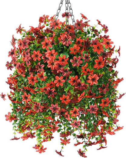 INQCMY Artificial Faux Hanging Flowers Plants Basket for Outdoor Outside Spring Decoration,UV Resistant Fake Silk Daisy in Planter Resistant Look Real for Home Porch Balcony Patio Yard Decor