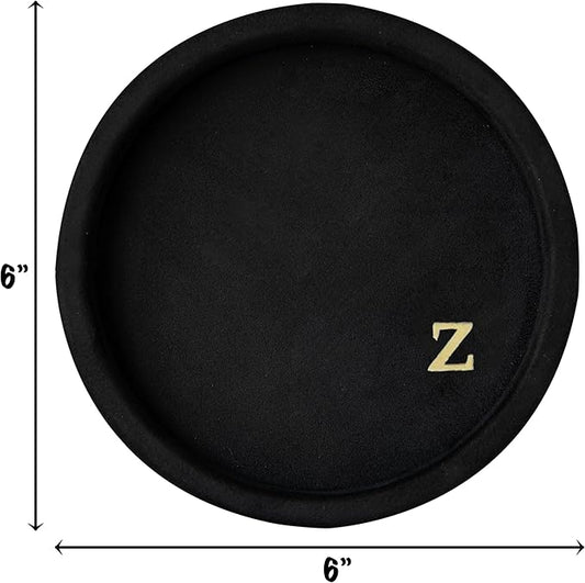 COLLECTIVE HOME - Velvet Jewelry Tray, 6" Monogrammed Jewelry Dish, Smooth Velour Display Dish for Rings, Earrings, Necklaces, Makeup, Personalized Gifts for Women (Black-z)
