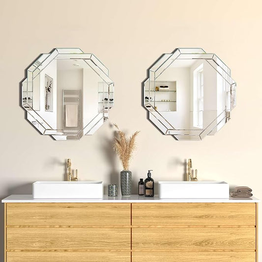 Bathroom Mirror-24”X24” Wall Mirrors Decorative, Beveled Edge Frameless Mirror for Wall, Bathroom, Vanity Room, Bedroom, Living Room and Enterway