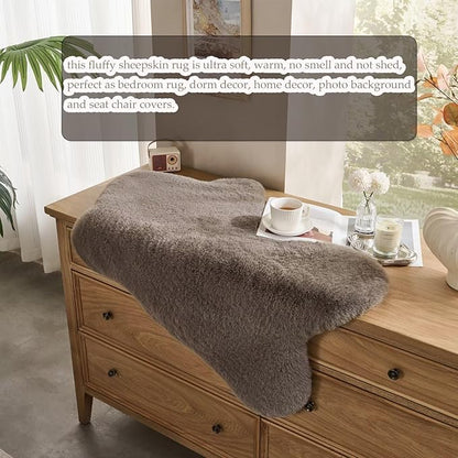 1700GSM Fuzzy Faux Sheepskin Fur Area Rug,Extra Soft Faux Fur Mat,Fluffy Shaggy Fur Rug for Bedroom Living Bedside Rug Room Decor-Taupe, 4 x 6 ft