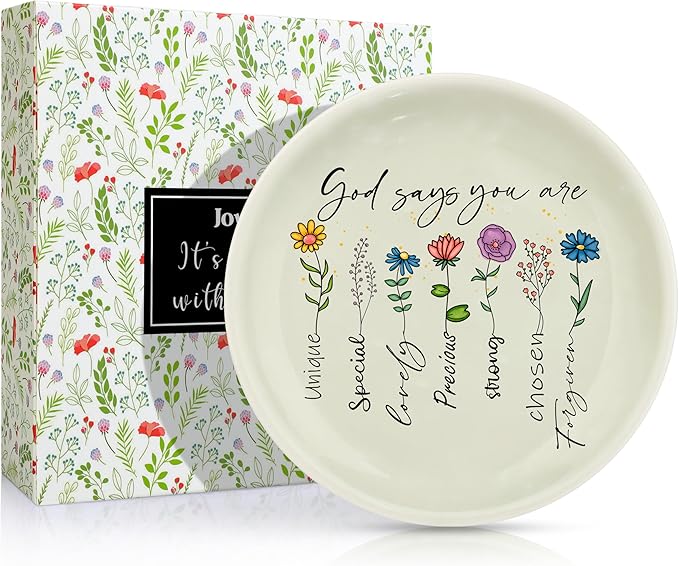 JoycuFF Christian Gifts for Women Faith,Inspirational Religious Ceramic Ring Jewelry Dish Gifts for Christians Christmas
