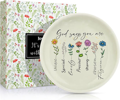 JoycuFF Christian Gifts for Women Faith,Inspirational Religious Ceramic Ring Jewelry Dish Gifts for Christians Christmas