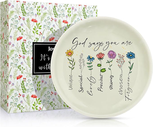 JoycuFF Christian Gifts for Women Faith,Inspirational Religious Ceramic Ring Jewelry Dish Gifts for Christians Christmas