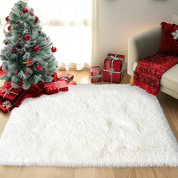 Small Rugs for Bedroom, 2x3 Soft Fluffy Fuzzy Area Rug, Non Slip Shag Rugs for Living Room Dorm Girls Boys, Kids Carpet Modern Home Decor Aesthetic, Cream White