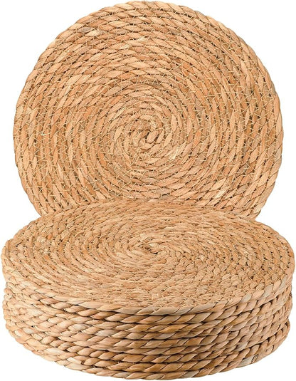 Round Woven Placemats 12 inch Set of 10 - Boho Rattan Placemats Natural Water Hyacinth Placemat, Farmhouse Weave Place Mats, Rustic Braided Wicker Table Mats for Dining Table,Home,Wedding