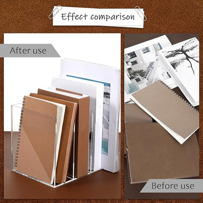 Acrylic Magazine Holder, Thickened Clear Desk Organizer with 3 Vertical Compartment Acrylic File Sorter Organizer for Office, Home, Classroom