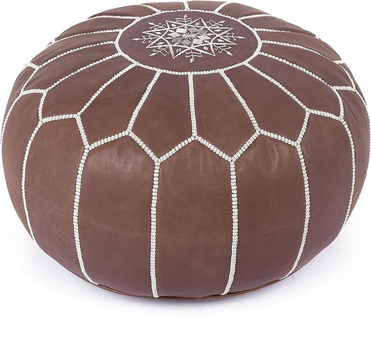 Marrakesh Gallery Genuine Leather Round Pouf Unstuffed - Moroccan Ottoman Footstool, Footrest Cover - Boho Decor - Bohemian Living Room, Bedroom, Kids Room, Gift & Wedding