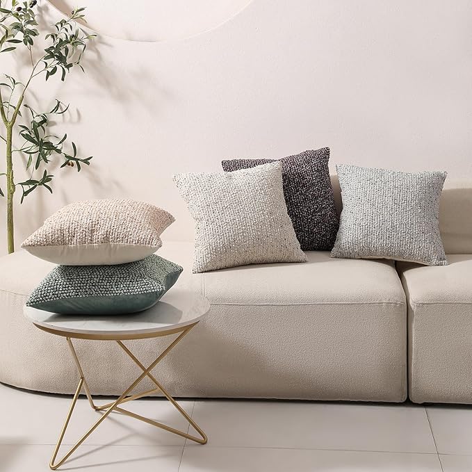 Striped Throw Pillow Covers 16x16 Set of 2 Beige Textured Boucle Chic Morden Boho Accent Farmhouse Square Decorative Couch Pillow Covers for Home Decor Bed Sofa Living Room