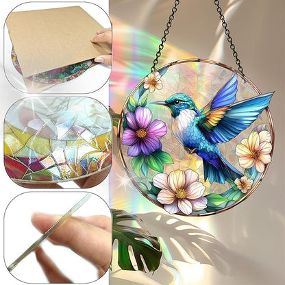 Bimkole Blue Hummingbird Sun Catchers Indoor Window - Hummingbirds Acrylic Suncatcher Hanging Decoration for Living Room Bedroom Summer Home Balcony Outdoor Garden Ornaments Decoration 7.8x7.8 Inch