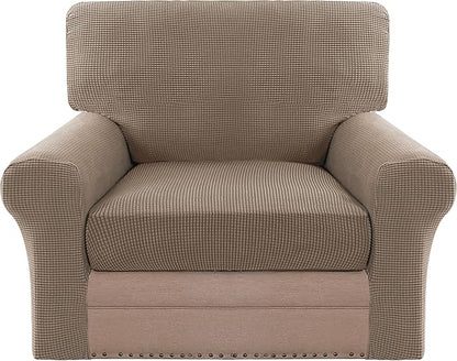 H.VERSAILTEX Multi-Pieces Chair Covers Stretch Couch Covers Form Fitted Seat and Back Cushions Covers (1 Seat Cover Plus 1 Back Cusion Cover, Bonus 2 Armrest Covers), Macchiato