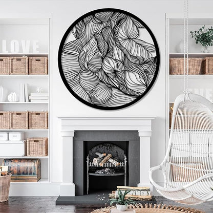 Abstract Lines Metal Wall Decor, Round Metal Wall Art, Line Art Wall Decor, Metal Abstract Wall Art, Metal Irregular Wall Hanging, Geometric Art, Metal Wall Art for Living Room (White, 28"x28"/70x70cm, metal wall art)