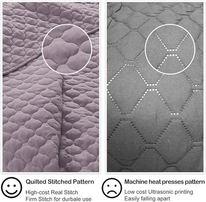 HORIMOTE HOME Quilt Queen Size Grayish Purple, Lightweight Quilts for Summer Ultra-Soft Microfiber Modern Style Quilted Clouds Pattern Bedspread Quit Set 3 Pieces(1 Quilt and 2 Pillow Shams)