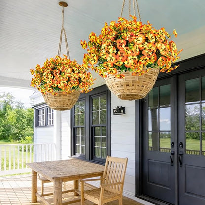 Artificial Flowers, 24 Bundles, Decorative Bouquets for Home, Wedding, Garden, Office Decor (Orange Yellow)