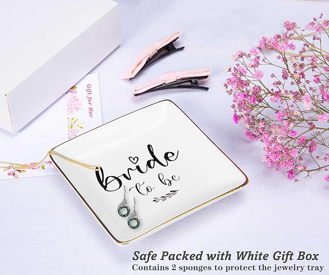NZY Bride Gift-Engagement Wedding Gifts-Newly Engaged-Bride to Be-Bridal Shower-Hen Night,Bachelorette Party Present-Ceramic Jewelry Tray Trinket Holder Ring Dish