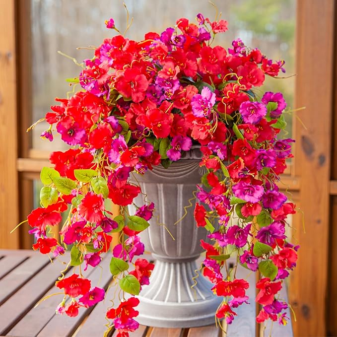 Fake Hibiscus Artificial Hanging Flowers Plants for Outdoors Spring Decoration, 2pcs Silk Hibiscus Vines Realistic UV Resistant Faux Flowers for Outside Planter Porch Patio Yard Wedding Party, Mix