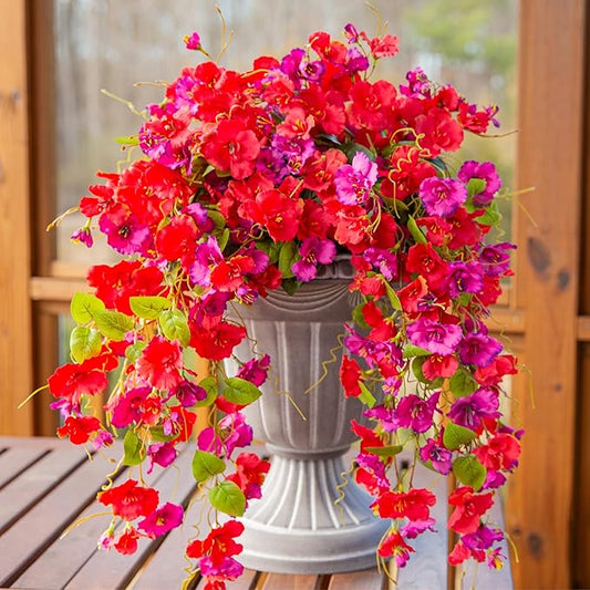 Fake Hibiscus Artificial Hanging Flowers Plants for Outdoors Spring Decoration, 2pcs Silk Hibiscus Vines Realistic UV Resistant Faux Flowers for Outside Planter Porch Patio Yard Wedding Party, Mix