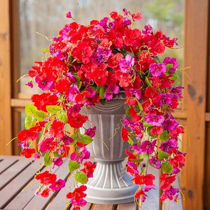 Fake Hibiscus Artificial Hanging Flowers Plants for Outdoors Spring Decoration, 4pcs Silk Hibiscus Vines Realistic UV Resistant Faux Flowers for Outside Planter Porch Patio Yard Wedding Party, Mix