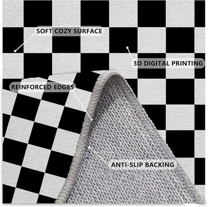 Black and White Checkered Rug for Living Room, 8x10 Area Rugs, Checkered Area Rug, Geometric Plaid Large Rugs, Geometrical Washable Non Slip Retro Carpet Home Floor Decor