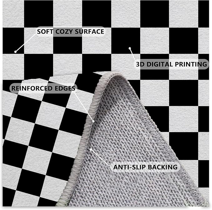 Black and White Checkered Rug for Living Room, 4x6 Area Rugs, Checkered Area Rug, Geometric Plaid Large Rugs, Washable Non Slip Retro Carpet Home Floor Decor