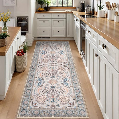 Tangsoo 2x3 Small Rug for Entryway, Washable Area Entry Rug Non Slip, Neutral Low Pile Soft Area Rugs, Indoor Front Door Boho Floral Throw Rugs for Entrance Kitchen Bedroom Bathroom Home Decor