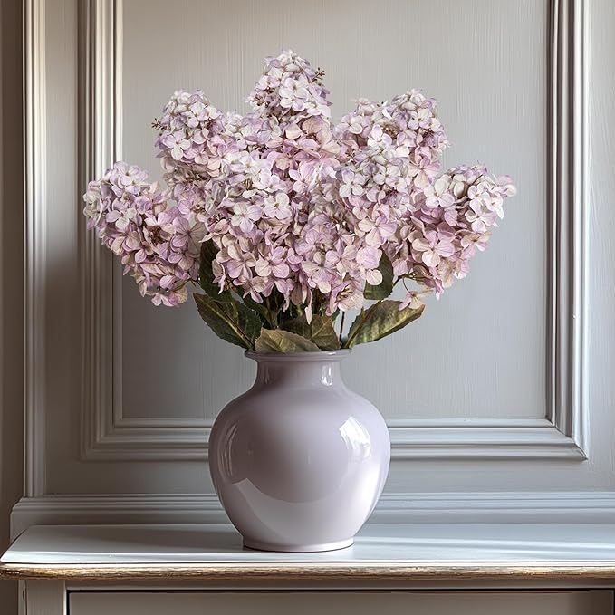 Fake Hydrangea Silk Flowers with Stems,Faux Hydrangea Artificial Flowers Purple for Home Wedding,Dried Hydrangea Artificial Flowers Bouquet Vase Decor 24"（Light Purple ） 8pcs No Vase