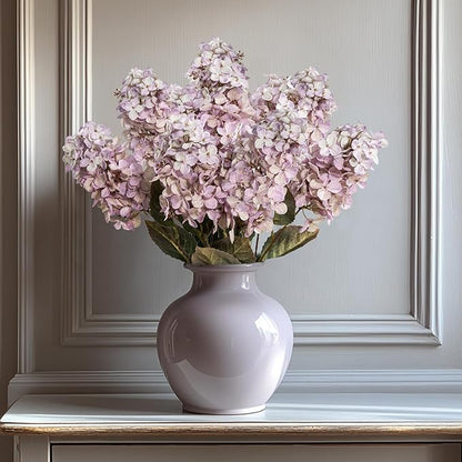Fake Hydrangea Silk Flowers with Stems,Faux Hydrangea Artificial Flowers Purple for Home Wedding,Dried Hydrangea Artificial Flowers Bouquet Vase Decor 24"（Light Purple ） 8pcs No Vase