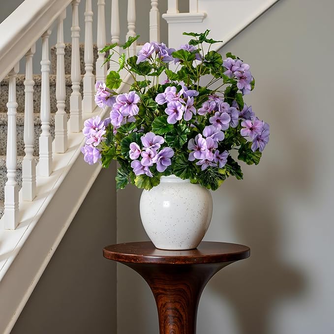 Artificial Flowers for Outdoors Artificial Geraniums for Indoor Fake Flowers 17.7In Uv Resistant Artificial Outdoor Flowers Suitable for Indoor Home Decor Outdoor Garden Decor (4PCS,Purple)