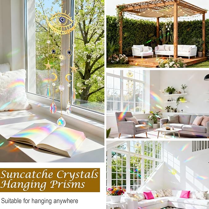 Crystal Suncatcher, Suncatcher for Windows Hanging Indoor Outdoor, Evil Eye Sun Catchers Prisms Rainbow Maker Home Garden Backyard Ceiling Room Decor for Valentines's and Mother's Day Birthday Gift