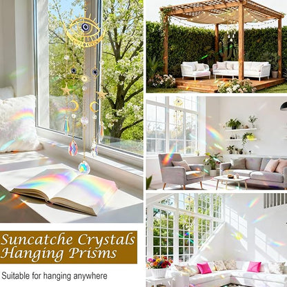 Crystal Suncatcher, Suncatcher for Windows Hanging Indoor Outdoor, Evil Eye Sun Catchers Prisms Rainbow Maker Home Garden Backyard Ceiling Room Decor for Valentines's and Mother's Day Birthday Gift