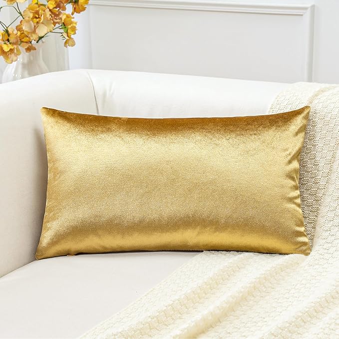 Artscope Luxury Velvet Pillow Covers Super Soft Decorative Rectangle Throw Pillow Covers Case Cushion Covers for Sofa Couch Bedroom Car Decor 16x24 Inch Shimmery Gold
