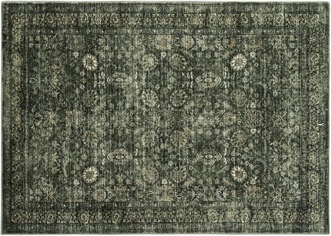 Morebes Washable Green 5x7 Area Rugs, Vintage Soft Bedroom Rug Non Slip, Non-Shedding Distressed Indoor Floor Throw Carpet for Bathroom Kitchen Living Dining Room Playroom Farmhouse Christmas Decor