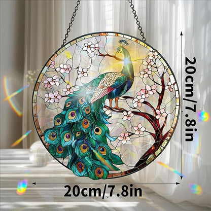 Bimkole Peacock Sun Catchers Indoor Window - Animals Acrylic Suncatcher Hanging Decoration for Living Room Bedroom Summer Home Balcony Outdoor Garden Ornaments Decoration 7.8x7.8 Inch