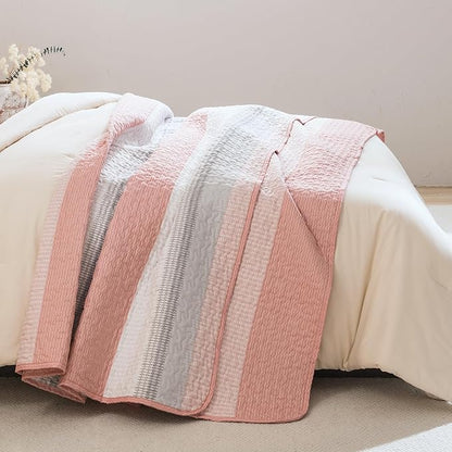 Litanika California King Quilt Set Pink - Cal King Oversized Stripe Comforter Bedspreads & Coverlets - Soft Lightweight Quilted Bedding Set for All Season(1 Quilt, 2 Pillowcases)