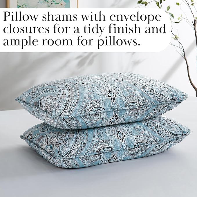 Southshore Fine Living, Inc. Full/Queen Quilt Bedding Set, Paisley Full Size Summer Bedspread, Boho Bedding Set for Full Size Mattress, Queen Size Quilt Coverlet & Matching Shams, Pure Melody Aqua