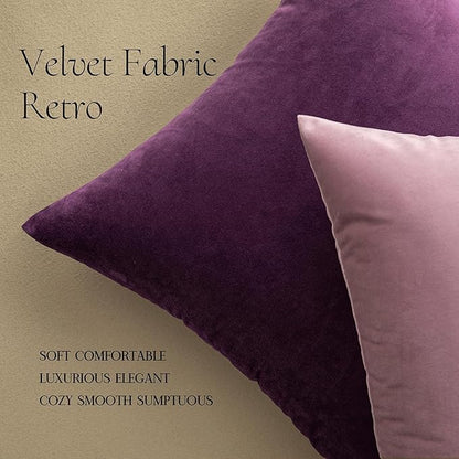 MIULEE Velvet Throw Pillow Covers 24x24 Inch, Pack of 2 - Eggplant Purple,Super Soft Decorative Square Euro Cushion Cases Modern Luxury Home Decor for Bed,Bedroom, Sofa,Couch