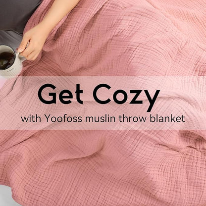 Yoofoss Muslin Blanket 100% Organic Cotton Large Twin Size 60" x 80" for Bed Couch Summer Gauze Blanket for Adults Lightweight and Breathable Bean Paste