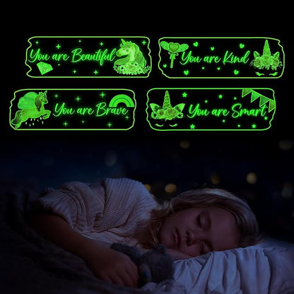 Glow in The Dark Stars Unicorn Wall Decals, Glowing Motivational Wall Art Inspirational Sticker, Peel and Stick Ceiling Decal for Girl's Room