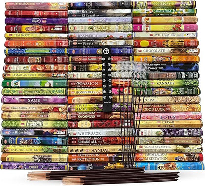 Hem Incense Sticks Variety Pack of 12 Randomly Selected Hexa Fragrances and Incense Stick Holder Bundle Total 240 Sticks
