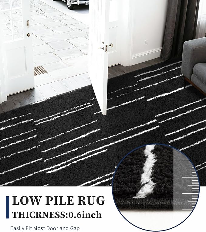 YIHOUSE 8x10 Abstract Line Area Rug, Modern Washable Stain Resistant Rugs Non Slip, Soft Indoor Large Floor Carpet for Living Room, Bedroom,Dining Room, Black and White