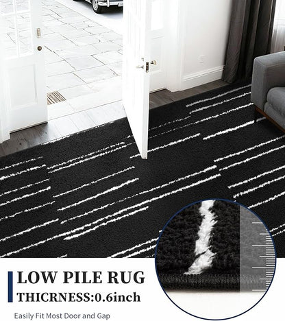 YIHOUSE 8x10 Abstract Line Area Rug, Modern Washable Stain Resistant Rugs Non Slip, Soft Indoor Large Floor Carpet for Living Room, Bedroom,Dining Room, Black and White