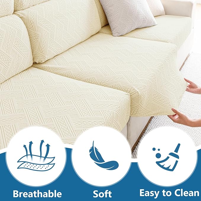 hyha Waterproof Couch Cushion Covers, Waterproof Sectional Couch Covers for Cushion Sofa for Pets, Stretch Sofa Slipcover Washable with Elastic Bottom(Back Cover M, Beige)