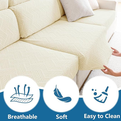 hyha Waterproof Couch Cushion Covers, Waterproof Sectional Couch Covers for 2 Cushion Sofa for Pets, Stretch Sofa Slipcover Washable with Elastic Bottom(2 Packs, Beige)