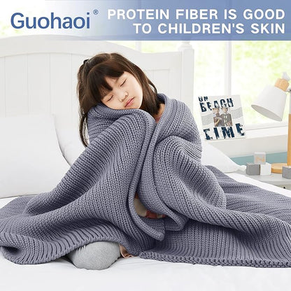 Guohaoi Knitted Weighted Blanket for Adults (Light Grey 48"x72" 10lbs) No Beads Cooling Throw Blanket for Hot Sleepers, Home Decor Breathable Chunky Knit Heavy Blanket Use on Full Size Bed