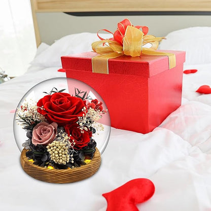 MOKOQI Red Rose Valentines Day Gifts for Her Forever Rose Flowers for Delivery Prime Preserved Flowers in Glass Dome | Birthday Gifts for Women Mom Wife Grandma on Christmas Birthday