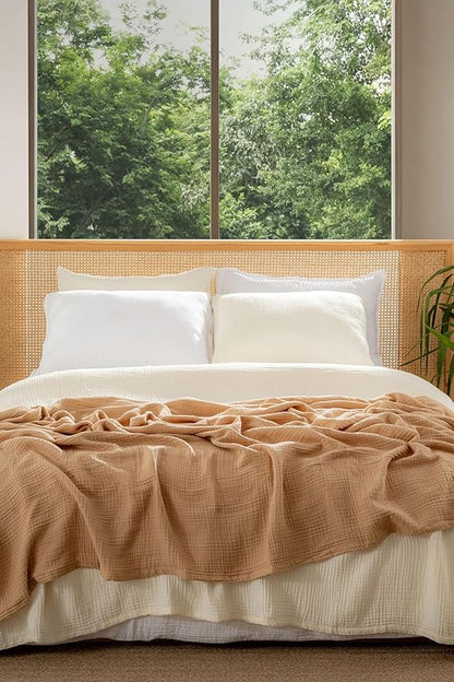 Muslin Blanket - Pure 100% Turkish Cotton Airy Soft Light Versatile Gauze Throw Blanket for Bed, Couch, Sofa (Natural, King Size (95" x 110" inch))