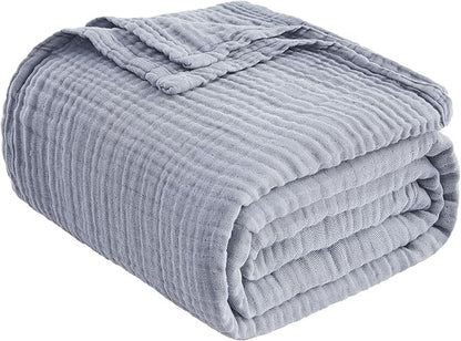 EMME Cotton Muslin Large Throw Blanket Couch Breathable Gauze Blanket Soft Lightweight Bed Blankets Adults (Dusty Blue, 50"x70")