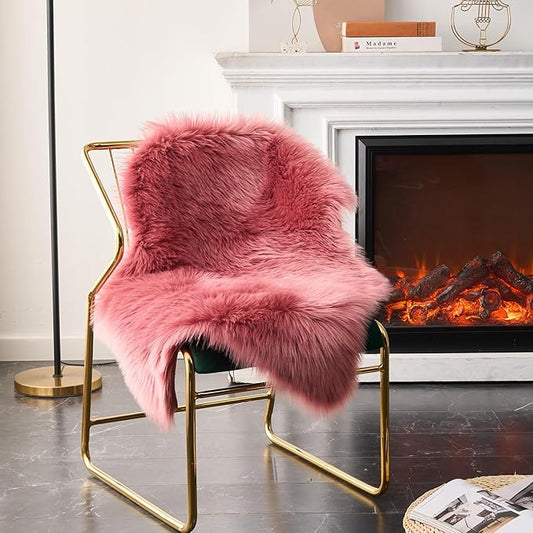 EasyJoy Ultra Soft Fluffy Shaggy Area Rug Faux Fur Rug Chair Cover Seat Pad Fuzzy Area Rug for Bedroom Floor Sofa Living Room (2 x 3 ft Sheepskin, BlushPink)